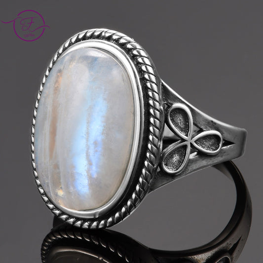 Natural Moonstone Rings for Women&#39;s Silver 925 Jewelry Vintage Party Rings With 11x17MM Big Oval Gemstone Gifts Wholesale