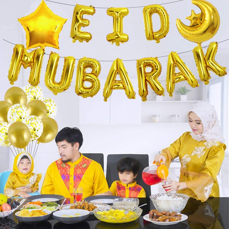 39pcs/Set 16inch Eid Mubarak Decor Ballon Ramadan Mubarak Decoration Eid Al Adha Stickers Decoration Aid Moubarak 2022 Balloon