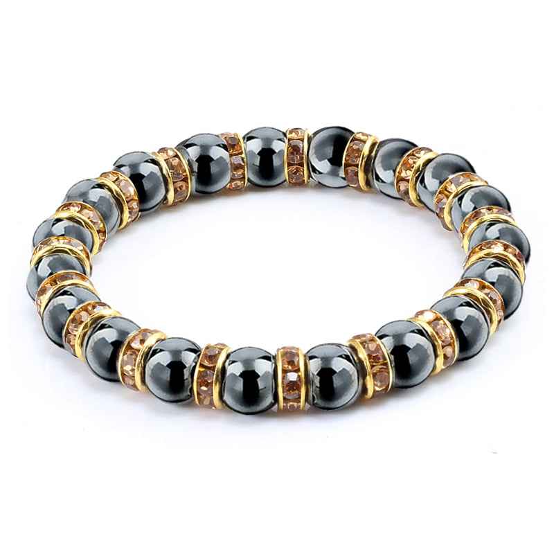 Natural Hematite Beads Bracelets Men No-Magnetic Health Protection Women Jewelry Charm Crystal Stone Stretch Bracelet &amp; Bangle