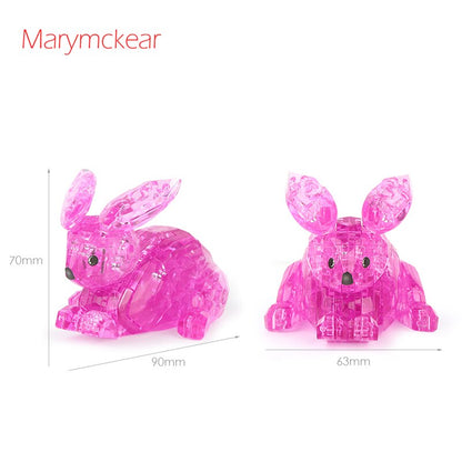 Cute 3D Crystal Puzzle Rabit Pink&amp;Transparent Model Rabits Toy 3D Jigsaw Puzzles Educational Toys for Kids Birthday Gifts