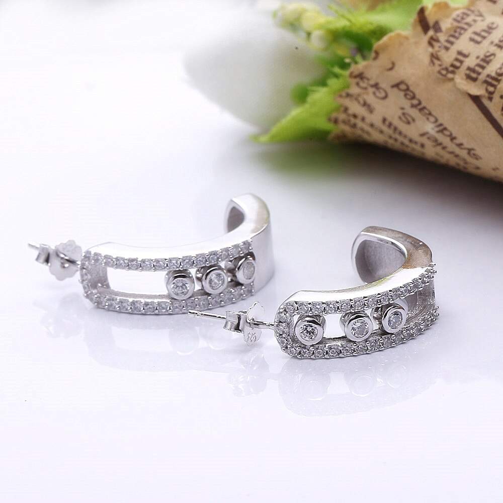 SHADOWHUNTERS Authentic 925 Sterling Silver Move Stone Wedding Stud Earrings Silver 925 Engagement Curved Earring Jewelry Making