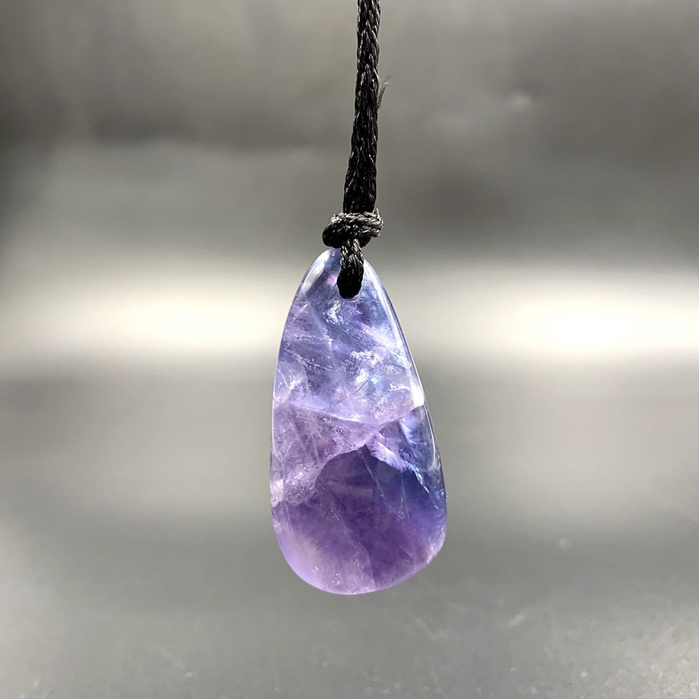 Drop shipping natural purple Fluorite quartz crystal pendant purple Healing Reiki rough gravel gemstone necklace