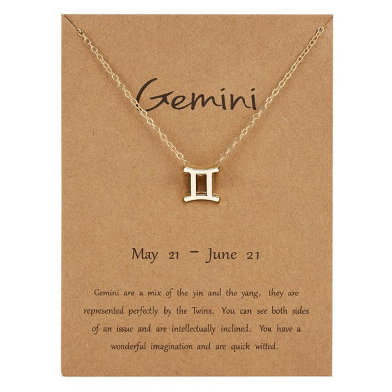 Zodiac Sign Pendant Necklace For Women 12 Constellation Jewelry Choker Charm Silver Color Chain Birthday Card Gift Female Collar