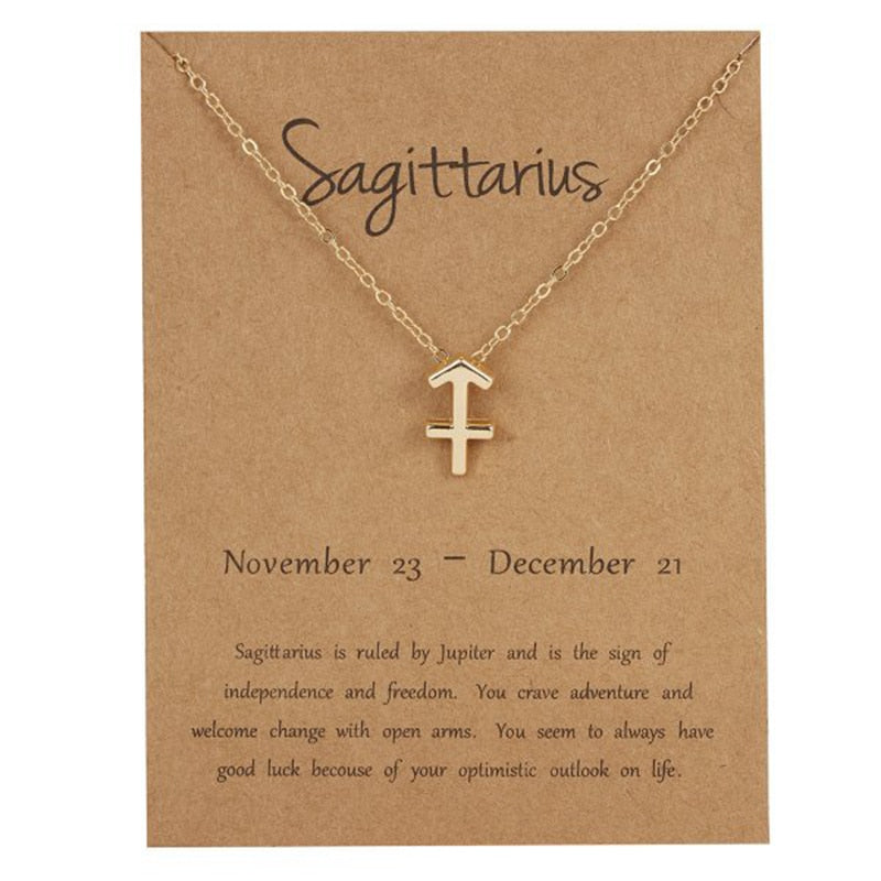 Zodiac Sign Pendant Necklace For Women 12 Constellation Jewelry Choker Charm Silver Color Chain Birthday Card Gift Female Collar