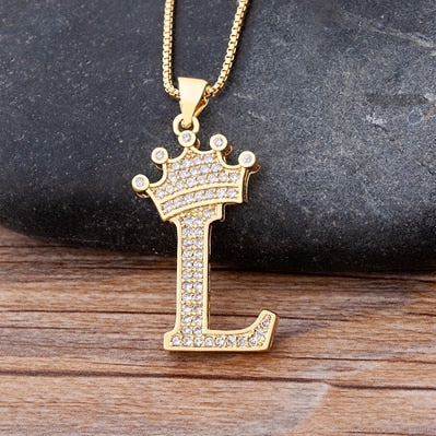 Nidin New Luxury Copper Zircon AZ Crown Alphabet Pendant Chain Necklace Hip-Hop Style Fashion Woman Man Initial Name Jewelry