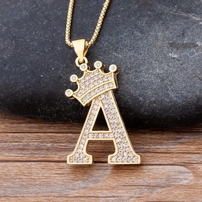 Nidin New Luxury Copper Zircon AZ Crown Alphabet Pendant Chain Necklace Hip-Hop Style Fashion Woman Man Initial Name Jewelry