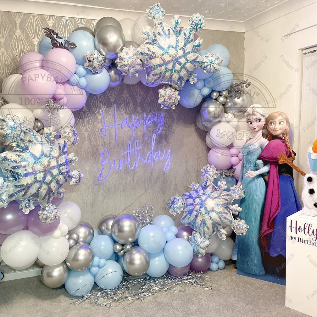 88pcs Disney Frozen Theme Balloons Garland Arch Kit Olaf Elsa Princess Aluminium Foil Balloons Snowflake Birthday Party Decors