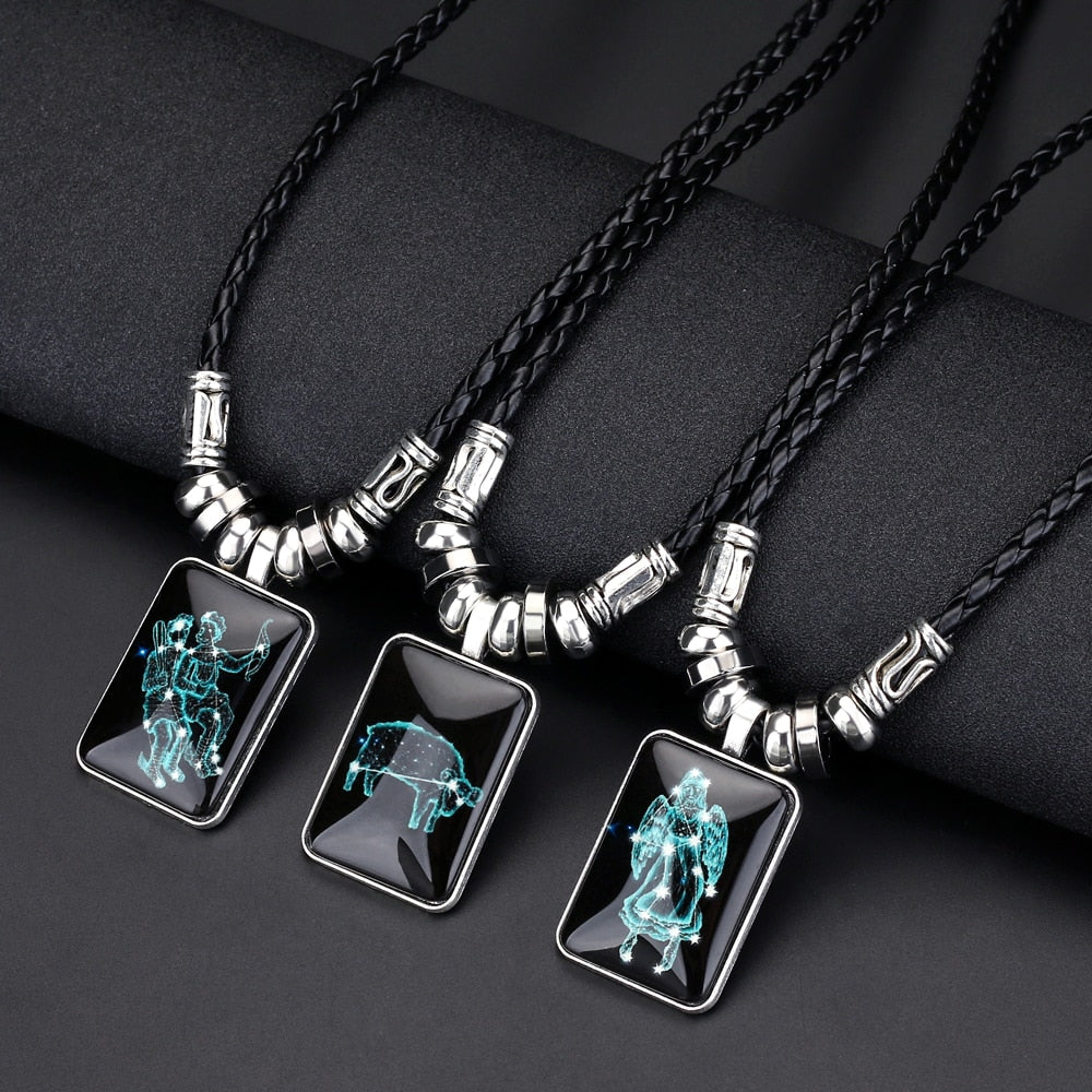 2022 Charm Pendant Necklace Galaxy Constellation Design 12 Zodiac Sign Horoscope Astrology Necklace for Women Men Resin Jewelry