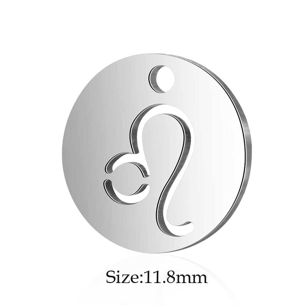 10pcs/lot Stainless Steel Laser Cutting 12 Zodiac Sign Charms Horoscope Icon DIY Metal Pendant for Jewelry Making