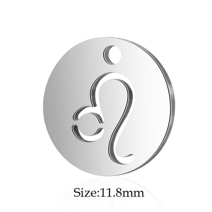 10pcs/lot Stainless Steel Laser Cutting 12 Zodiac Sign Charms Horoscope Icon DIY Metal Pendant for Jewelry Making