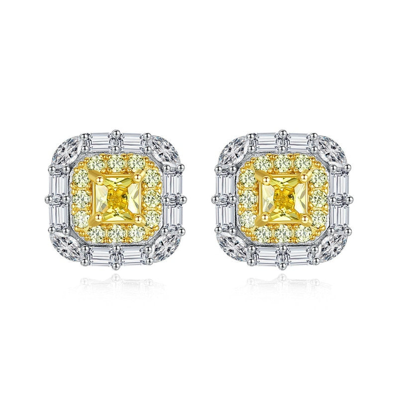 Wong Rain Chic 100% 925 Sterling Silver Citrine High Carbon Diamonds Gemstone Earrings Ear Stud Wedding Fine Jewelry Wholesale