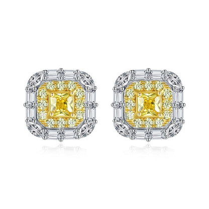 Wong Rain Chic 100% 925 Sterling Silver Citrine High Carbon Diamonds Gemstone Earrings Ear Stud Wedding Fine Jewelry Wholesale