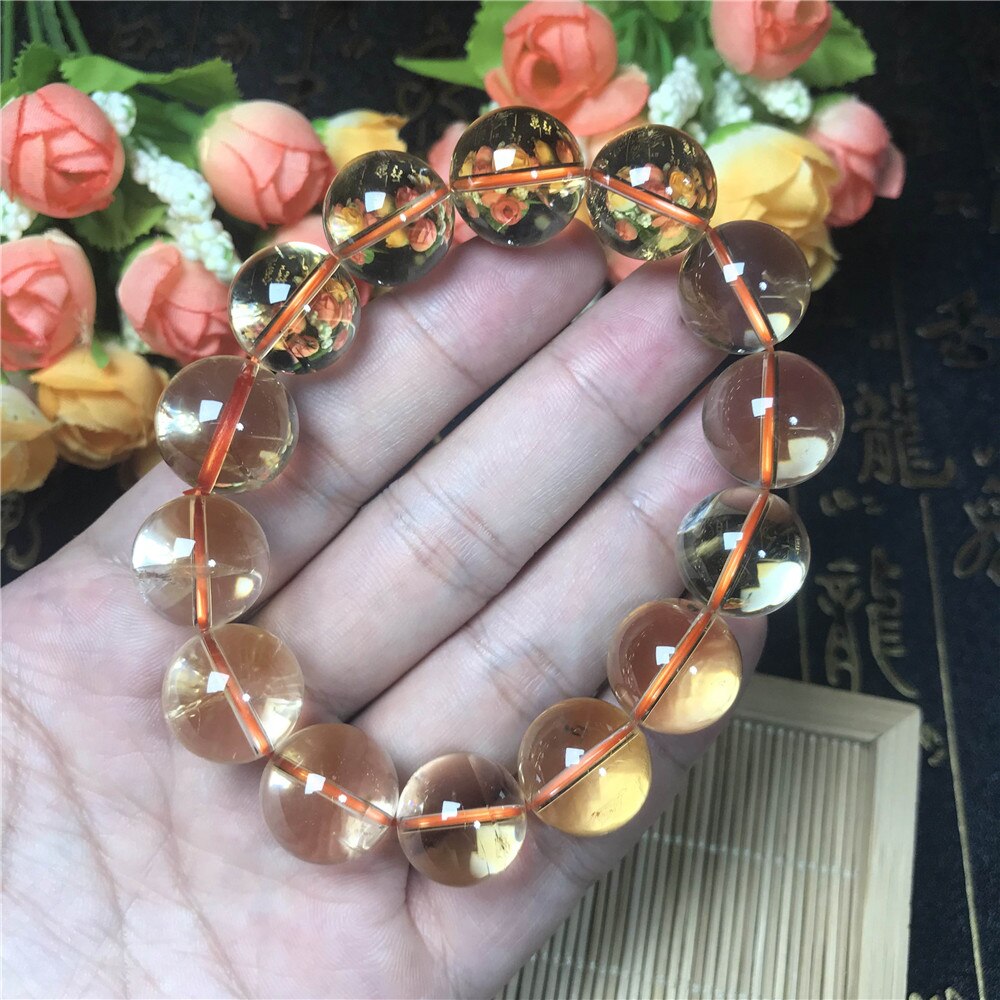 15mm Natural Yellow Citrine Bracelet Jewelry For Women Lady Men Wealth Reiki Gift Crystal Round Clear Beads Rare Gemstone AAAAA