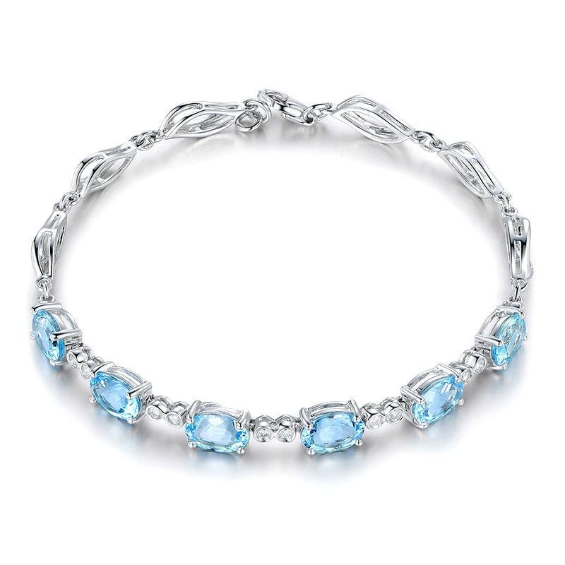 Aquamarine Bracelets For Female Real 925 Sterling Silver Sky Blue Gemstone Bracelet For Student Birthday Gift