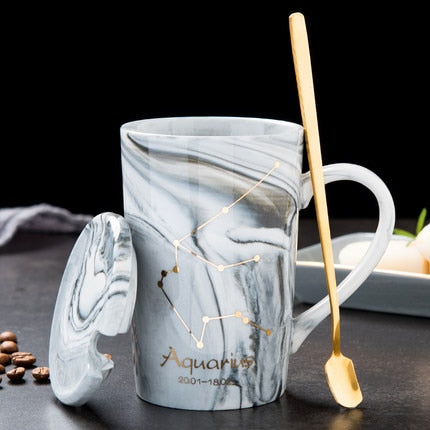 Natural Marble 12 Constellation Ceramic Zodiac Mug with lid Coffee Mugs Creative Personality Cup 400ml Lead-free