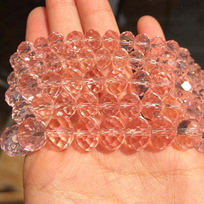 Faceted Clear Pink Crystal Glass Beads Flat Round Gemstone Rondelle Beads for Jewelry Making Bracelet DIY 15" 4 6 8 10 12mm