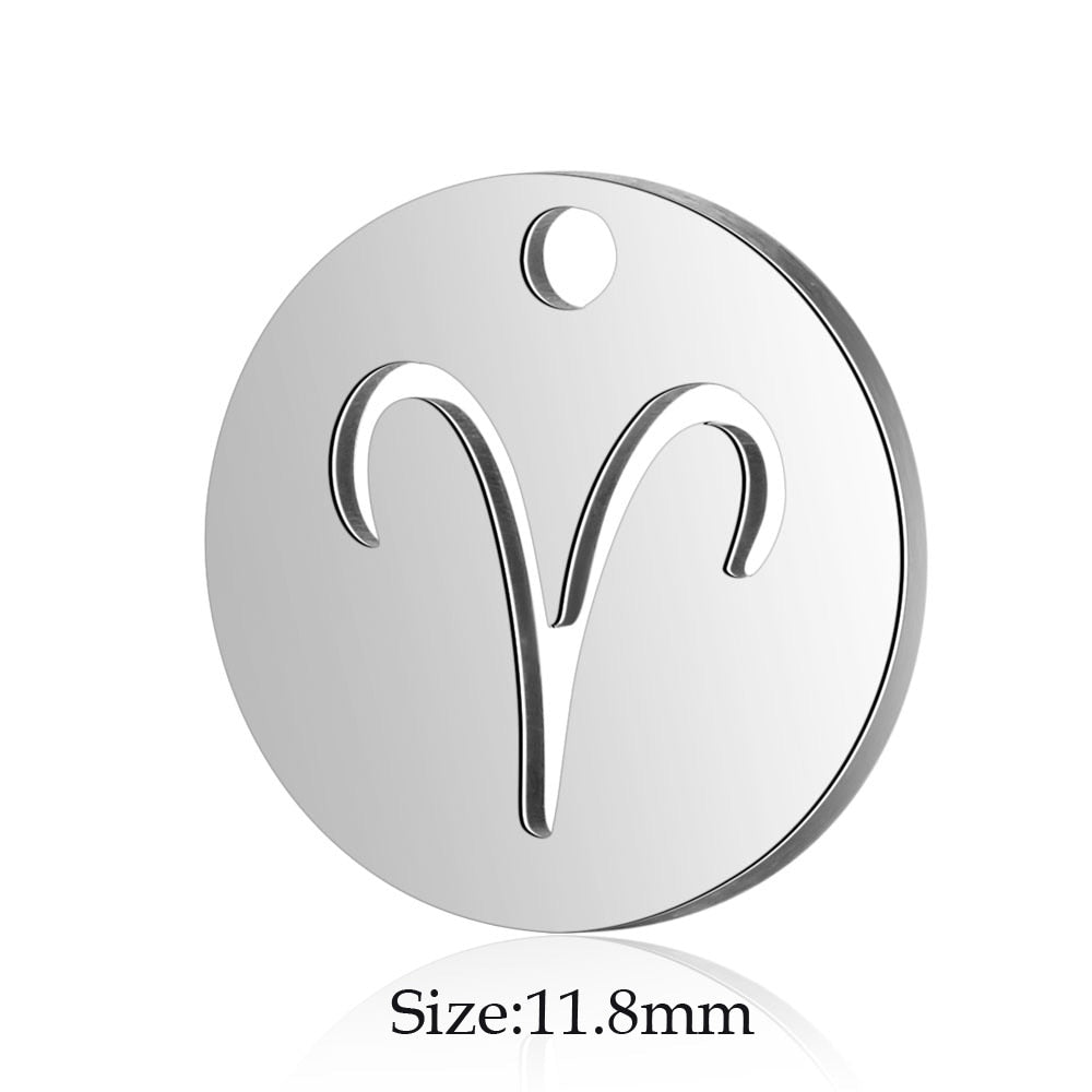 10pcs/lot Stainless Steel Laser Cutting 12 Zodiac Sign Charms Horoscope Icon DIY Metal Pendant for Jewelry Making