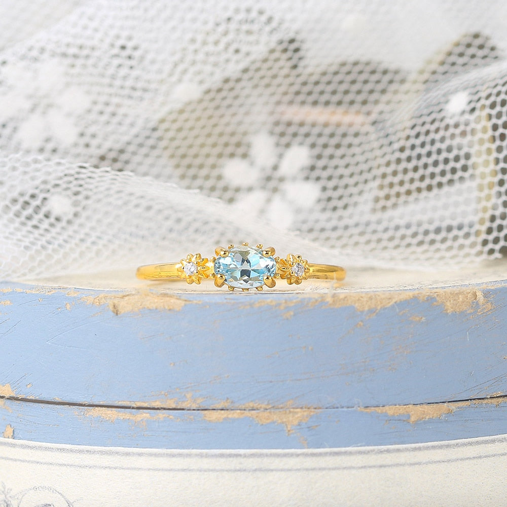 LAMOON Vingtate London Blue Topaz Ring For Women Star Natural Gemstone Rings 925 Sterling Silver 14K Gold Plated Gift LMRI066