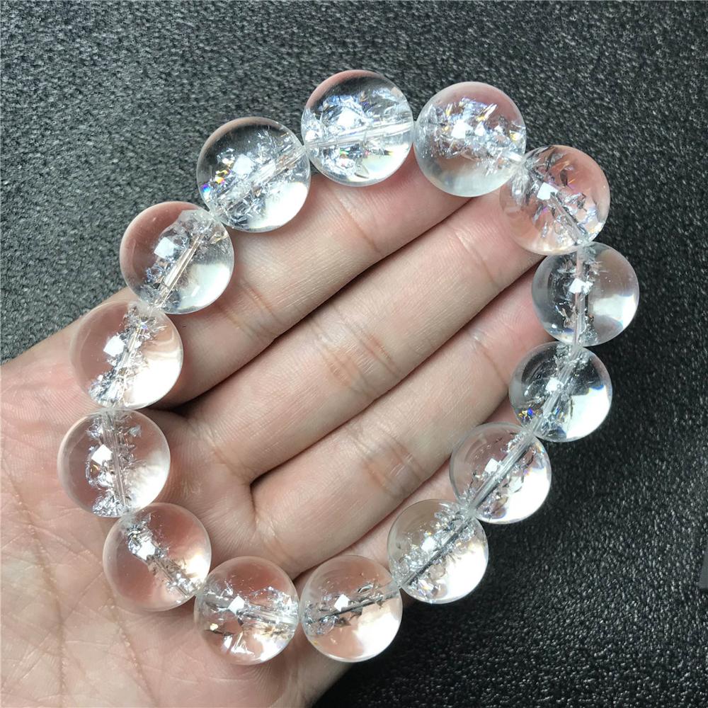 16mm Natural Himalaya Rock Crystal Gemstone Bracelet For Women Lady Men Snow Clear Round Beads Rare Lovely Genuine Jewelry AAAAA