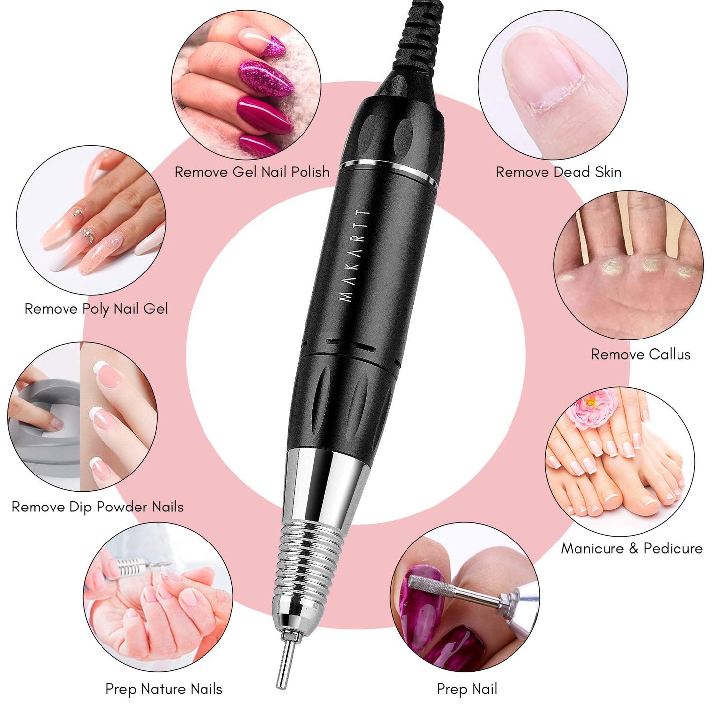 Makartt Rechargeable Nail Drill Machine, Black Stephanee 35000RMP Professional Nail Drill Kit Electric Nail File Manicure Drill