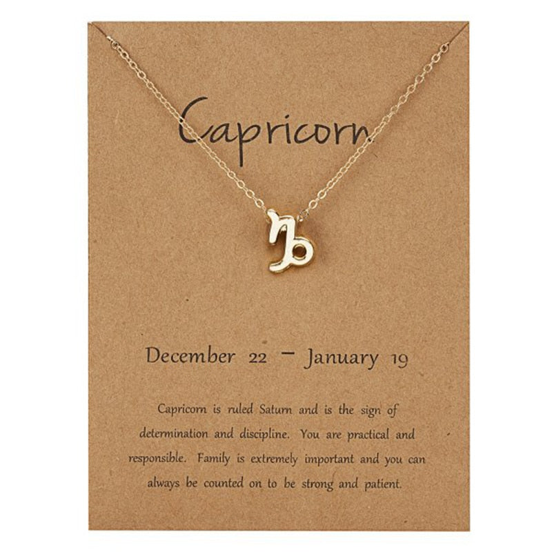 Zodiac Sign Pendant Necklace For Women 12 Constellation Jewelry Choker Charm Silver Color Chain Birthday Card Gift Female Collar