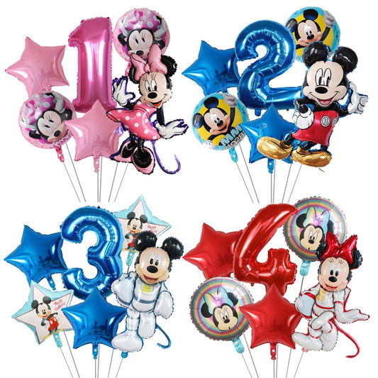 6Pcs Disney Minnie Foil Balloons Set Mickey Mouse Balloon Birthday Party Decoration Baby Shower Kids Toy Air Globos Supplies