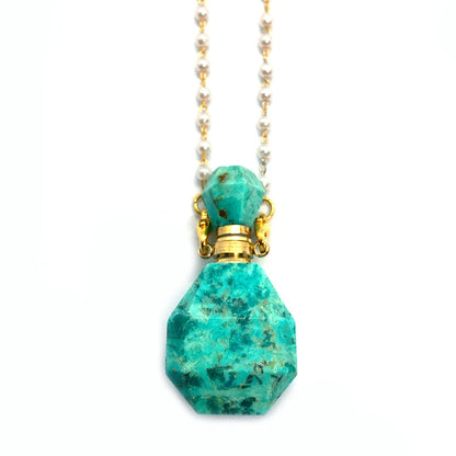 Natural Stone Green Fluorite Perfume Bottle Fashion Necklace Turquoise Two-hole Pendant Aromatherapy Bottle Essential Oil Bottle