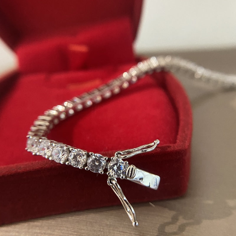 OEVAS 100% 925 Sterling Silver 3mm Created Moissanite Gemstone Bangle Charm Wedding Bracelet Fine Jewelry Wholesale Drop Ship