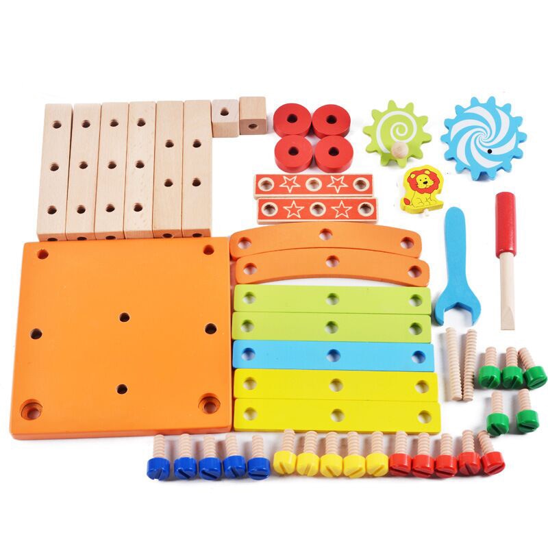 Wooden Assembling Chair Montessori Toys Baby Educational Wooden Blocks Toy Preschool Children Variety Nut Combination Chair Tool