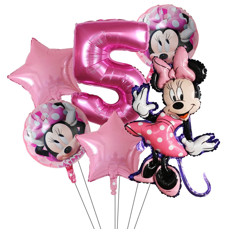 6Pcs Disney Minnie Foil Balloons Set Mickey Mouse Balloon Birthday Party Decoration Baby Shower Kids Toy Air Globos Supplies