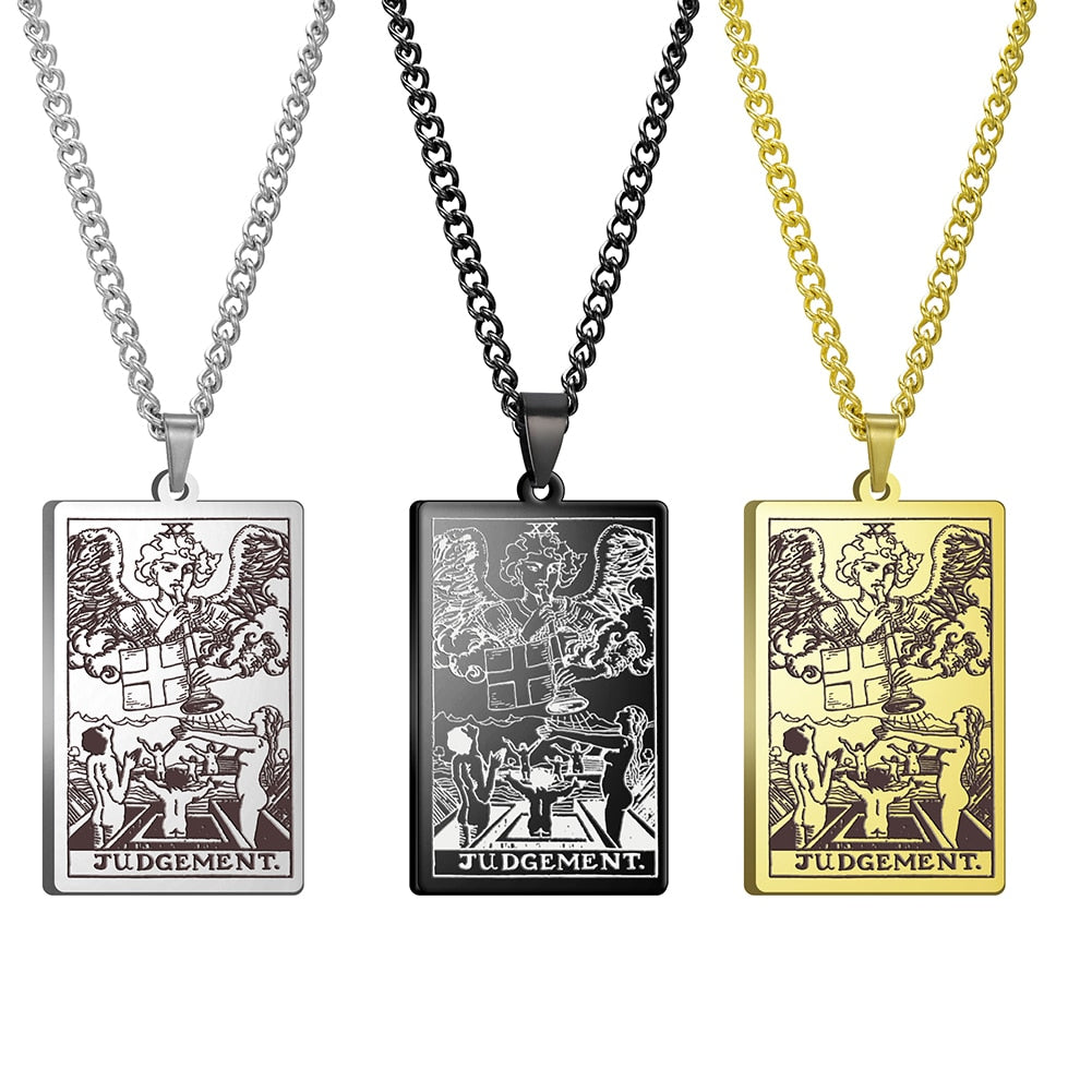 Dawapara Vintage Tarot Card Necklace The Major Arcana Pagan Astrology Talisman Pendants Necklace Stainless Steel Jewelry