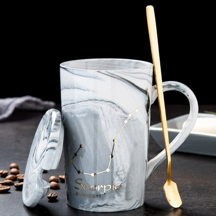 Natural Marble 12 Constellation Ceramic Zodiac Mug with lid Coffee Mugs Creative Personality Cup 400ml Lead-free