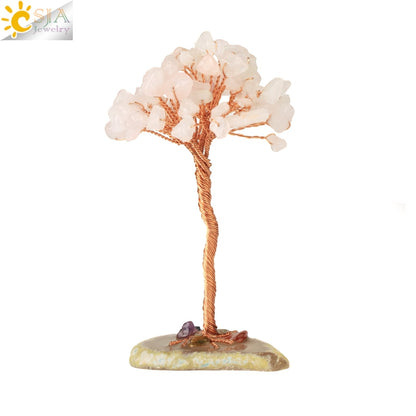 CSJA 7 Chakras Tree of Life Decoration Rose Natural Chip Crystal Handmade Healing Luck Money Trees Feng Shui Home Office G822