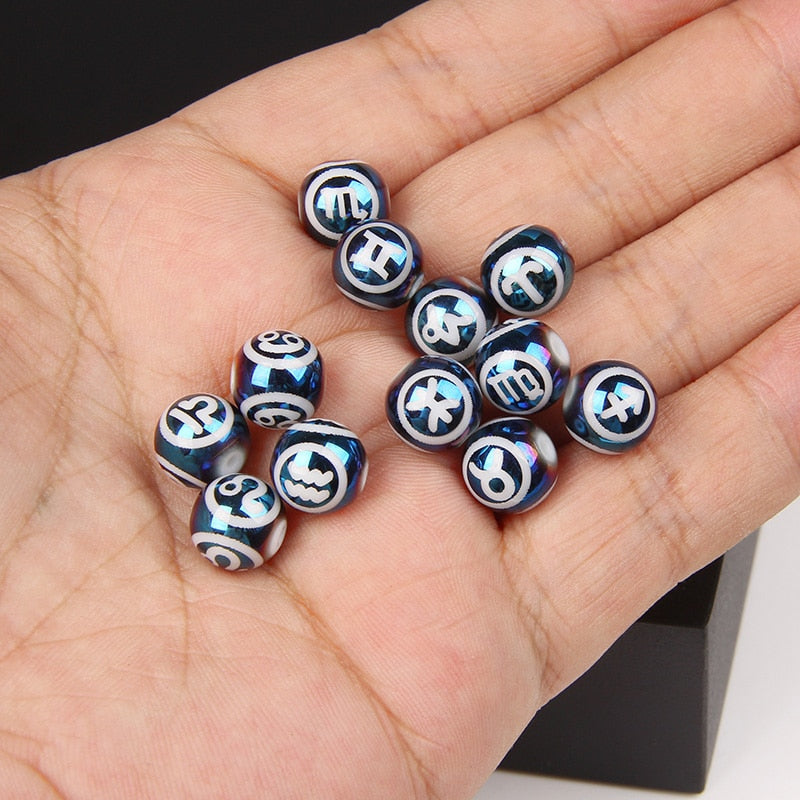 12 Zodiac Signs Beads Charms Blue 10mm Constellation Round Crystal Beads for Jewelry Making Handmade DIY Accessories Bracelets