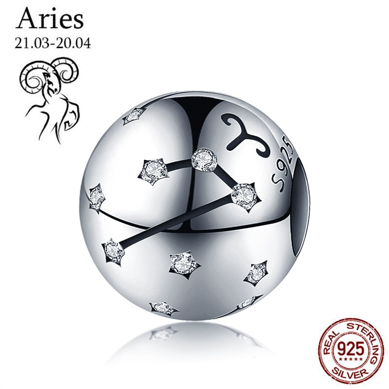 WOSTU 925 Sterling Silver Constellation Zodiac Bead Charm Aquarius Star Sign Fit Original Bracelet Women DIY Jewelry Party Gift