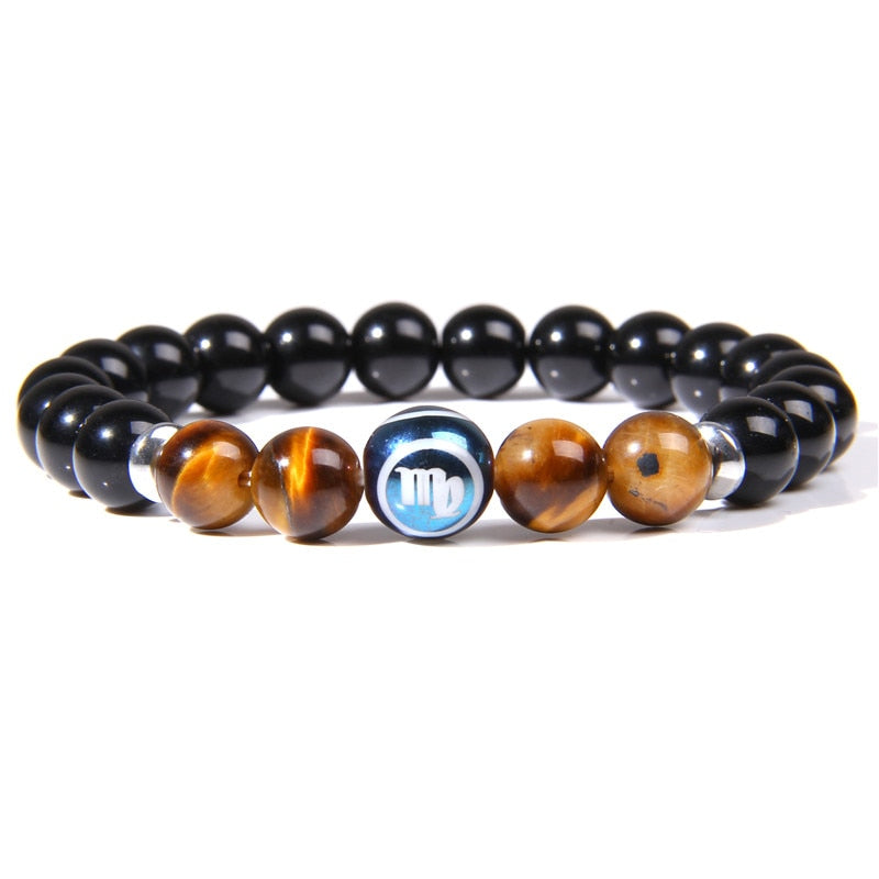 Women Men Twelve constellation Zodiac onyx stone beads bracelet Sagittarius Aries Taurus charm bracelet jewelry for men women