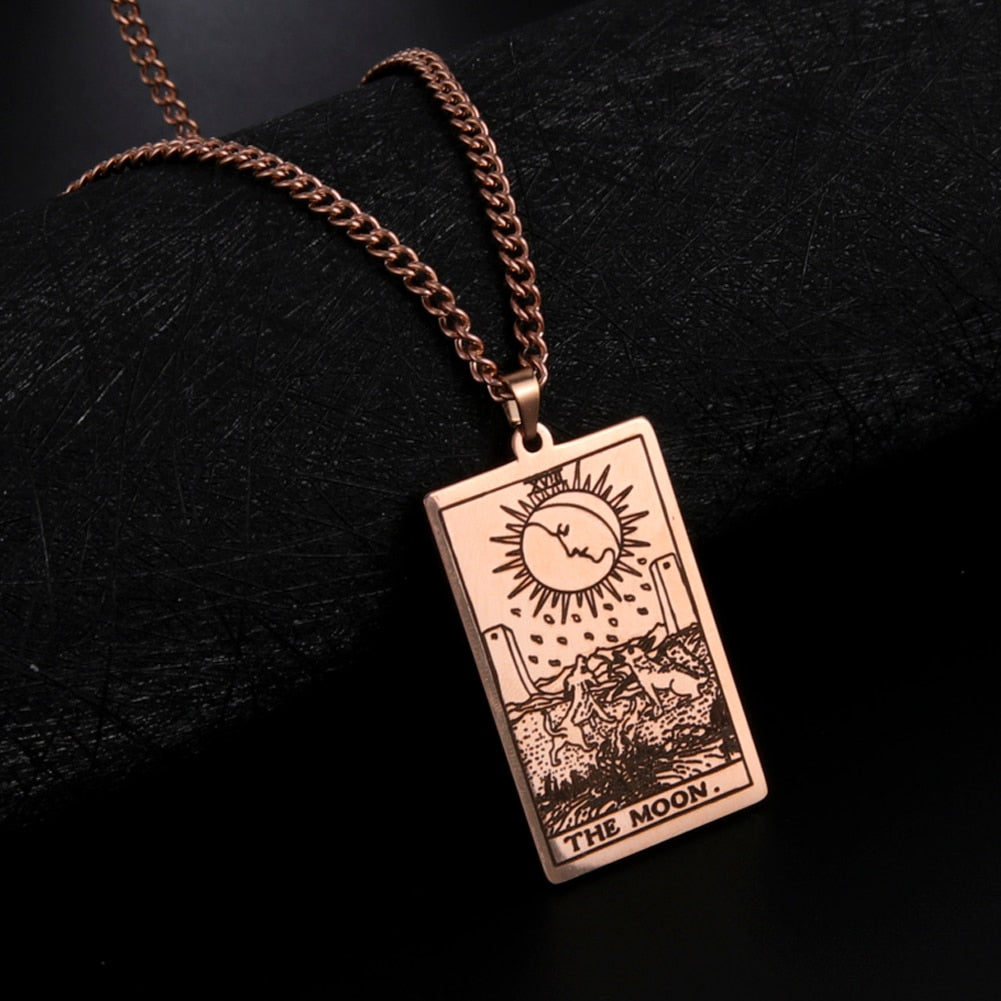 Dawapara Vintage Tarot Card Necklace The Major Arcana Pagan Astrology Talisman Pendants Necklace Stainless Steel Jewelry