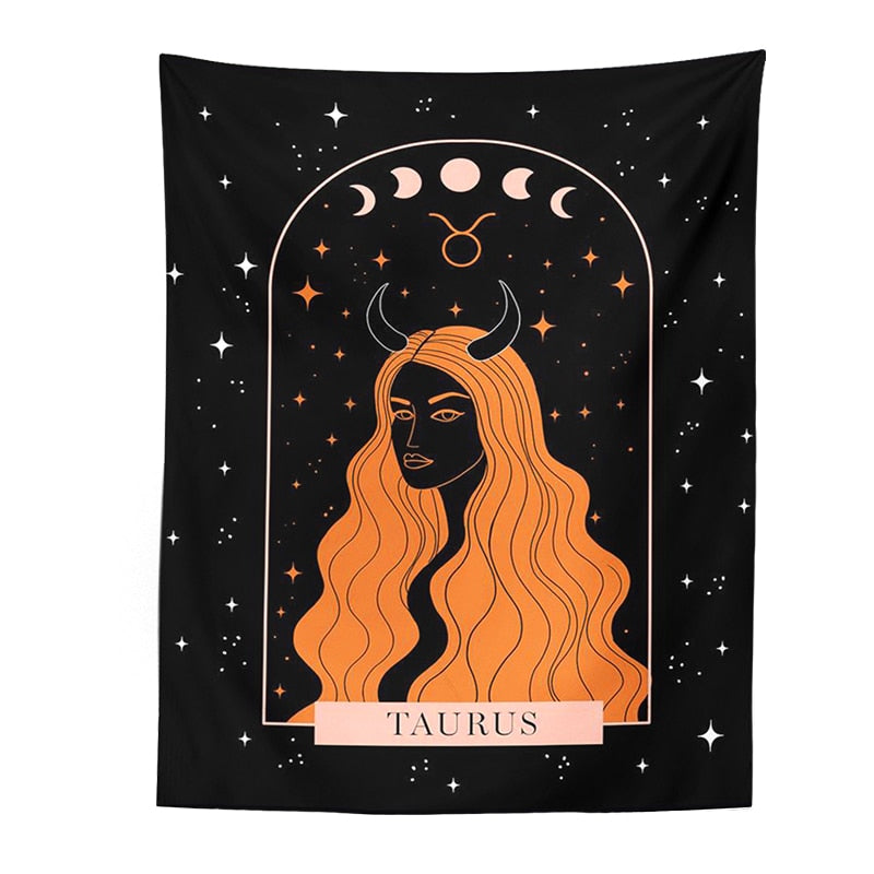 Tarot Constellation Tapestry Wall Hanging Moon Phase Tapestry Divination Beach Mat Sun Moon Constellations black Wall Decor