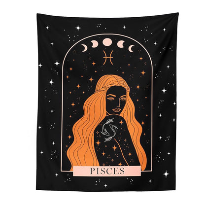 Tarot Constellation Tapestry Wall Hanging Moon Phase Tapestry Divination Beach Mat Sun Moon Constellations black Wall Decor