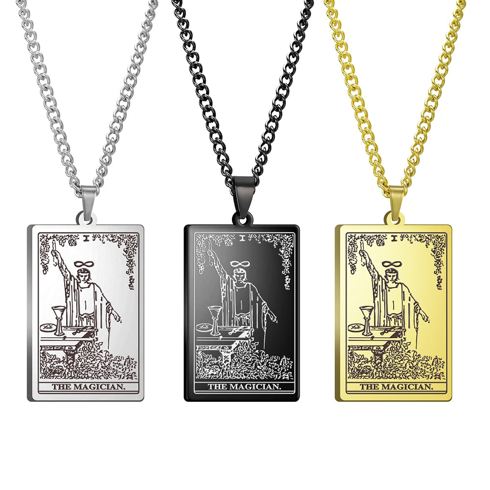 Dawapara Vintage Tarot Card Necklace The Major Arcana Pagan Astrology Talisman Pendants Necklace Stainless Steel Jewelry