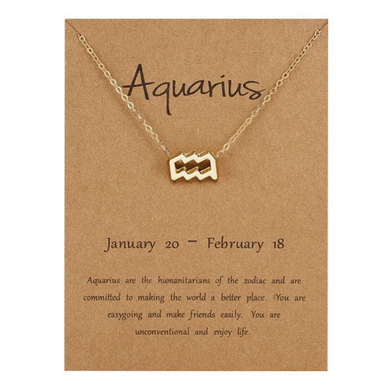 Zodiac Sign Pendant Necklace For Women 12 Constellation Jewelry Choker Charm Silver Color Chain Birthday Card Gift Female Collar