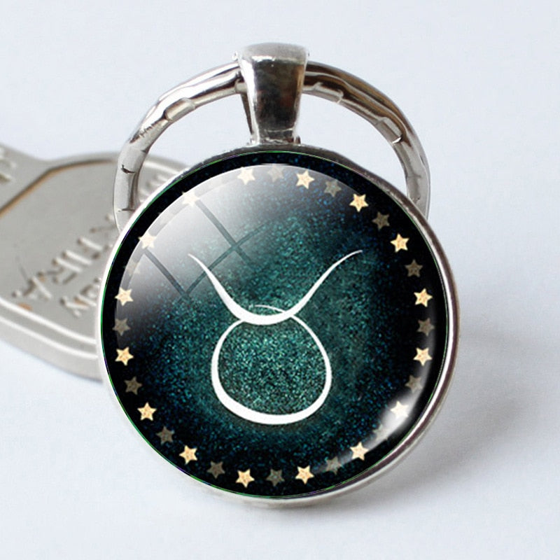 12 Constellation Jewelry Key Chains Zodiac Signs Keychain Key Rings Bag Car Round portachiavi sleutelhanger Pendant Man Woman