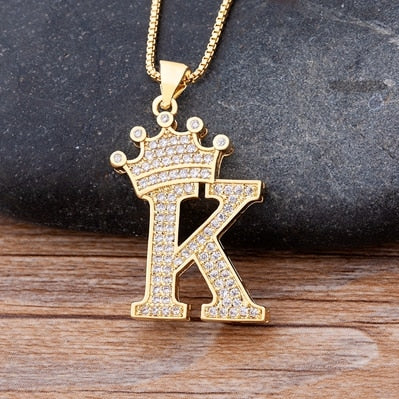 Nidin New Luxury Copper Zircon AZ Crown Alphabet Pendant Chain Necklace Hip-Hop Style Fashion Woman Man Initial Name Jewelry