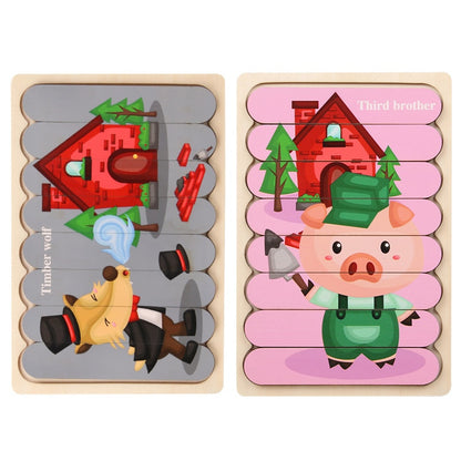 Double Sides Wooden Puzzle Kids Toys For Children Montessori Learning Puzzle Animal Fruits Jigsaw Early Edcuational Toys Gift