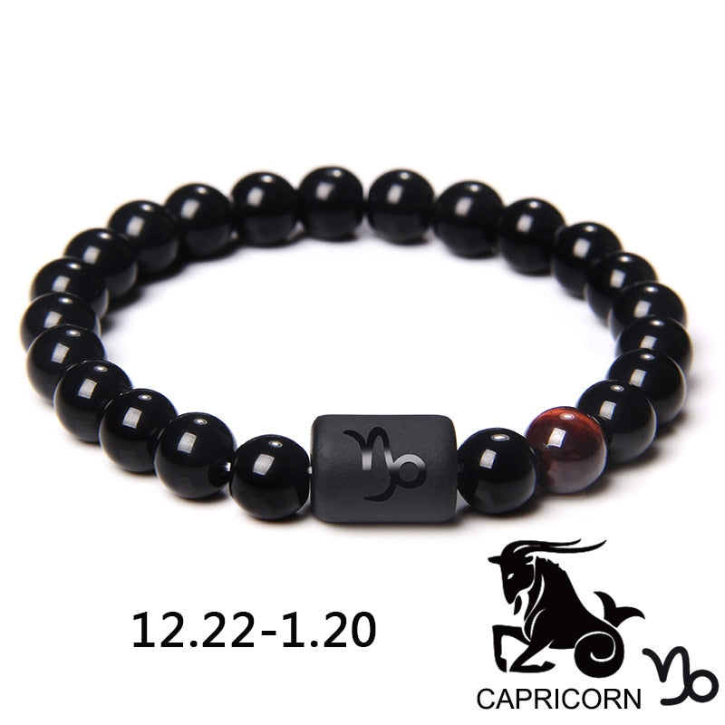 12 Zodiac Signs Couples Bracelet Natural Stone Beaded Charm Bracelet Best Friend Leo Virgo Libra Stretch Bracelet for Men Women