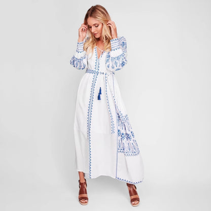 Jastie Bahia Maxi Dress Women Summer Fall Long Sleeve Embroidery Vintage Long Dress 2022 Boho Beach Hippie Loose Vestidos Mujer