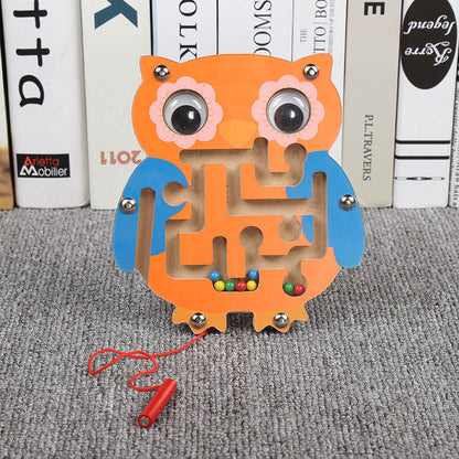 Children Wooden Educational Montessori Toys Magnetic Maze Handwriting Pen Push Beads Small Animals Labyrinth Track Toys For Kids