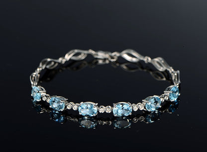 Aquamarine Bracelets For Female Real 925 Sterling Silver Sky Blue Gemstone Bracelet For Student Birthday Gift