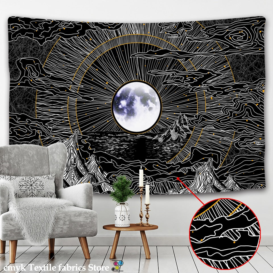 India Mandala Tapestry Wall Hanging Sun Moon Tarot Wall Tapestry Wall Carpet Psychedelic Tapiz Witchcraft Wall Cloth Tapestries