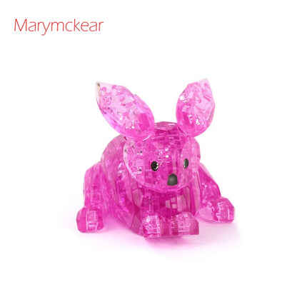 Cute 3D Crystal Puzzle Rabit Pink&amp;Transparent Model Rabits Toy 3D Jigsaw Puzzles Educational Toys for Kids Birthday Gifts